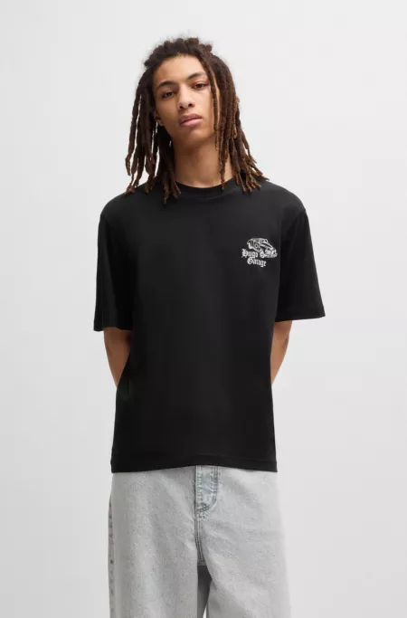 Cotton-jersey T-shirt with car graphic prints