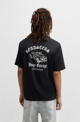 Cotton-jersey T-shirt with car graphic prints, Black