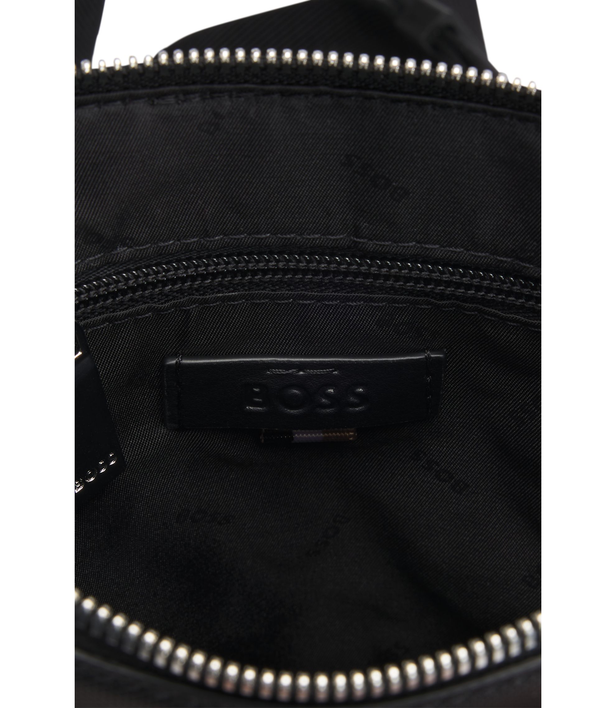 HUGO BOSS ブラックバックパック BOSS - Zipped backpack with leather trims - Black