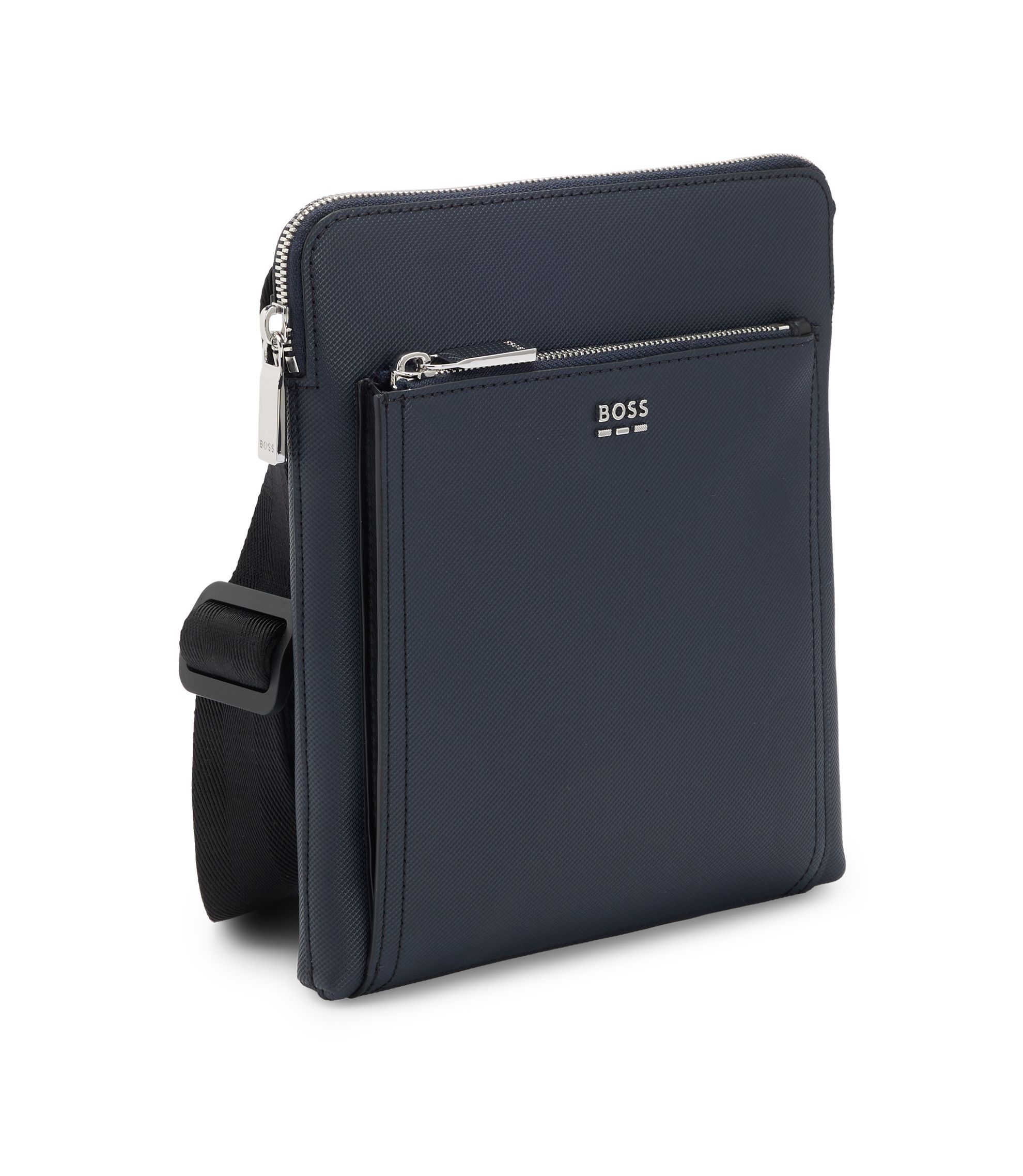 BOSS - Textured envelope bag with logo hardware - Dark Blue