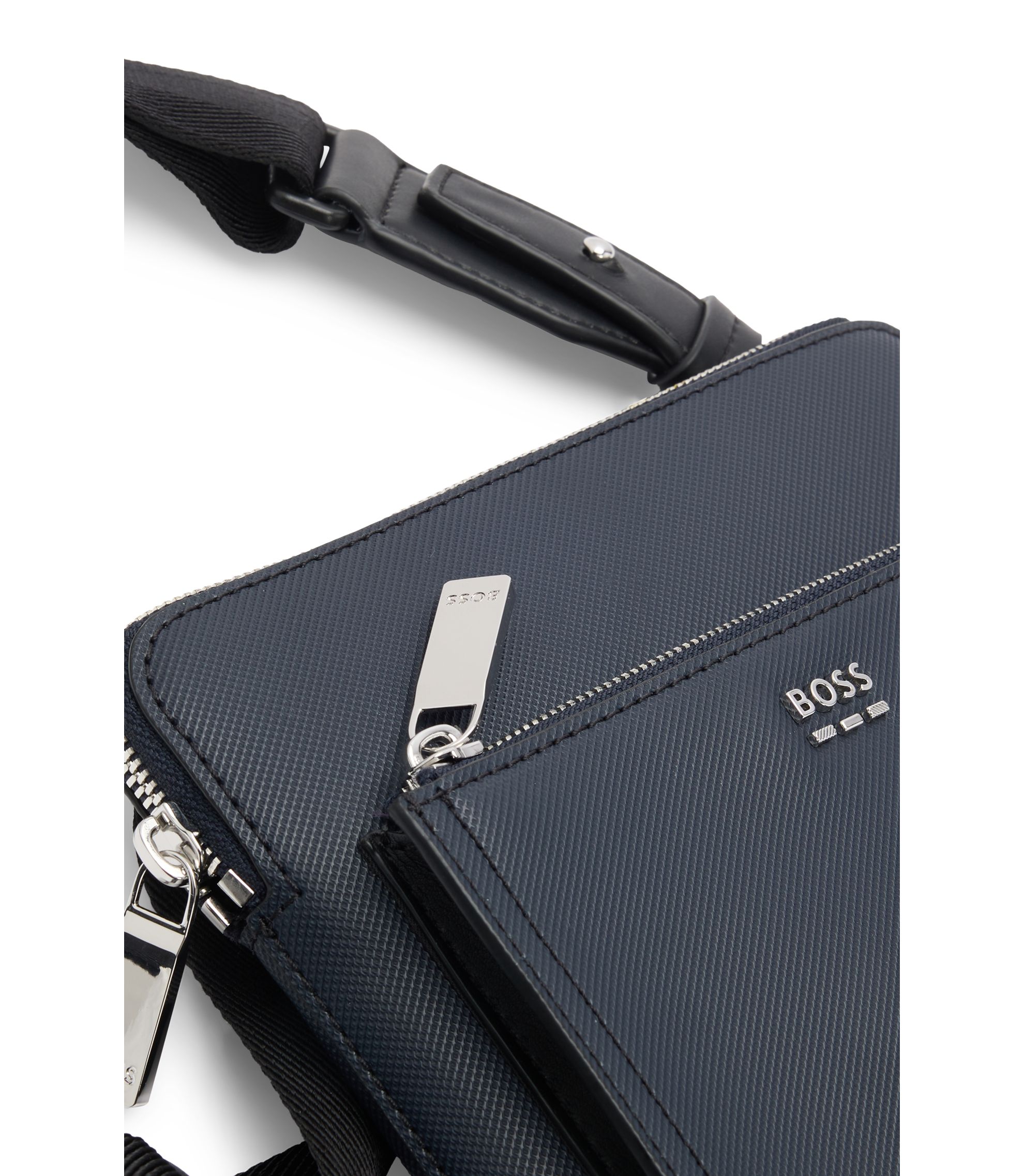 BOSS - Textured envelope bag with logo hardware - Dark Blue