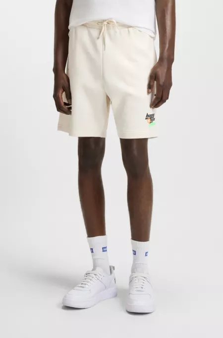 Cotton-terry shorts with Happy HUGO logo