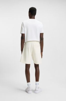 Cotton-terry shorts with Happy HUGO logo, White