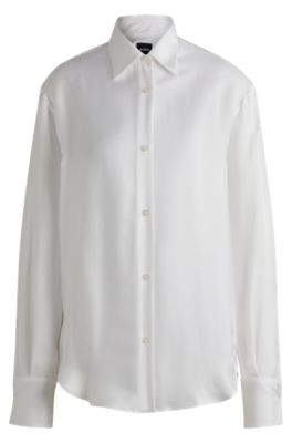 Hugo Boss Relaxed-fit Blouse In Silk Twill In White