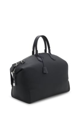 Grained-leather holdall with detachable metal padlock, Black