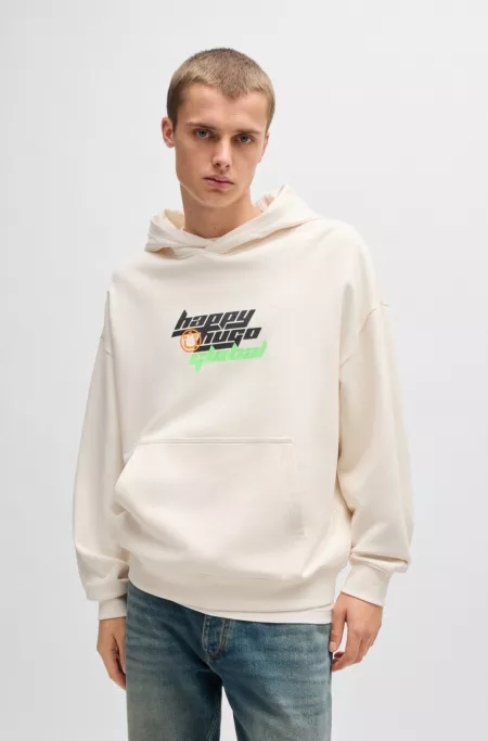 Regular-fit cotton-terry hoodie with Happy HUGO logo