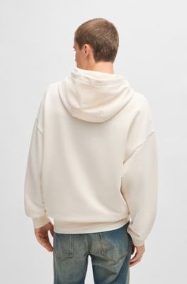 Sudadera regular fit de felpa de algod&oacute;n con capucha y logo Happy HUGO, Blanco