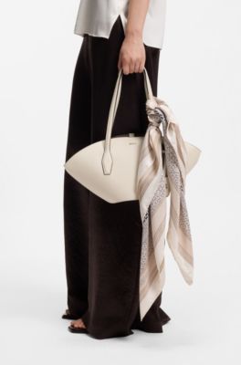 Monogram scarf in silk twill, Light Beige
