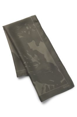 Monogram scarf in silk twill, Dark Green