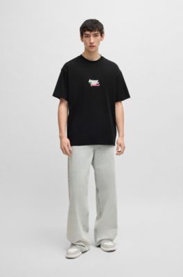 T-shirt Oversize en coton avec logo Happy HUGO, Noir
