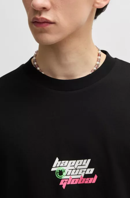 Oversize-fit T-shirt in cotton with Happy HUGO logo