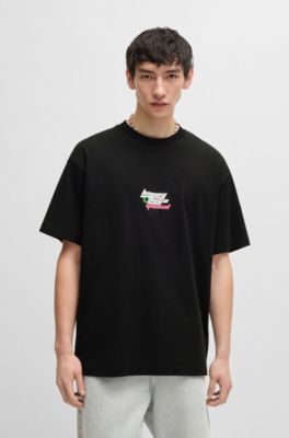 T-shirt Oversize en coton avec logo Happy HUGO, Noir