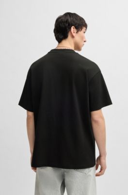 T-shirt Oversize en coton avec logo Happy HUGO, Noir