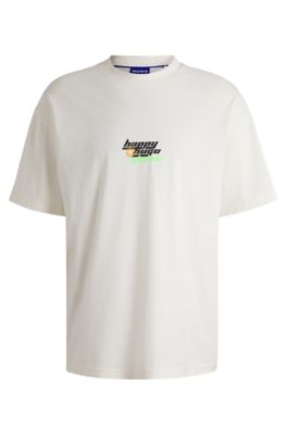 Oversize-fit T-shirt in cotton with Happy HUGO logo, White