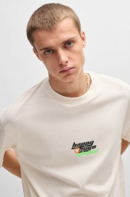 Oversize-fit T-shirt in cotton with Happy HUGO logo, White