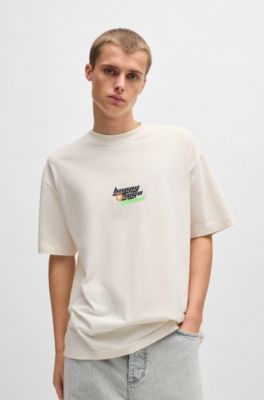 Oversize-fit T-shirt in cotton with Happy HUGO logo, White