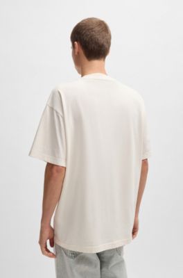 Oversize-fit T-shirt in cotton with Happy HUGO logo, White