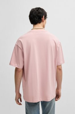 Oversize-fit T-shirt in cotton with Happy HUGO logo, light pink