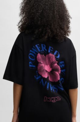 Cotton-jersey T-shirt with Happy HUGO logo, Black