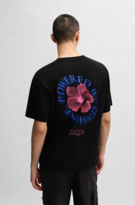 Cotton-jersey T-shirt with Happy HUGO logo, Black