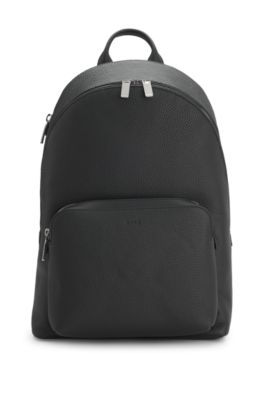 Embossed-logo backpack in Italian leather, Black