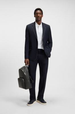 Embossed-logo backpack in Italian leather, Black