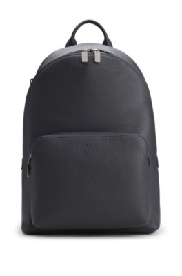 Sac &agrave; dos en cuir italien grain&eacute; avec logo en relief, Bleu fonc&eacute;