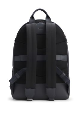 Mochila de piel granulada italiana con logo grabado, Azul oscuro