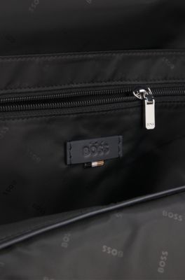 Sac &agrave; dos en cuir italien grain&eacute; avec logo en relief, Bleu fonc&eacute;