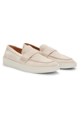 Suede penny loafers with rubber sole, White