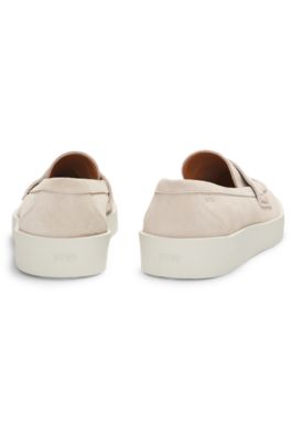 Suede penny loafers with rubber sole, White