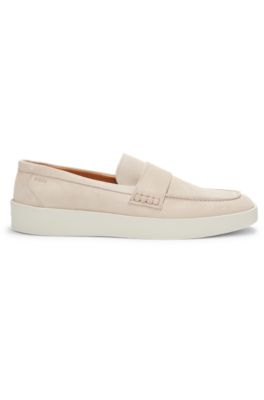 Suede penny loafers with rubber sole, White