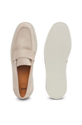 Suede penny loafers with rubber sole, White