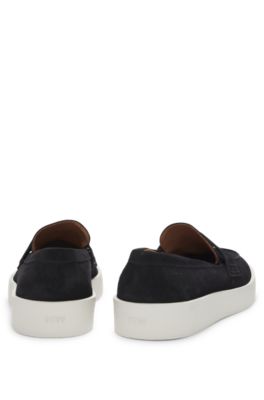 Mocasines con antifaz de ante con suela de goma, Azul oscuro