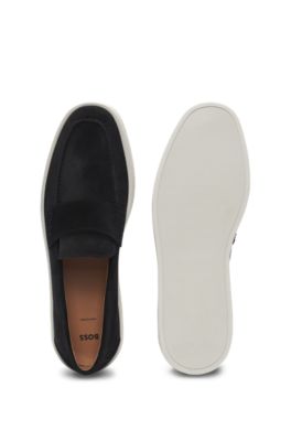 Mocasines con antifaz de ante con suela de goma, Azul oscuro