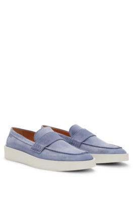 Suede penny loafers with rubber sole, Light Blue