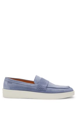 Suede penny loafers with rubber sole, Light Blue