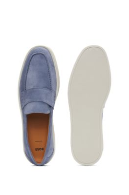 Suede penny loafers with rubber sole, Light Blue
