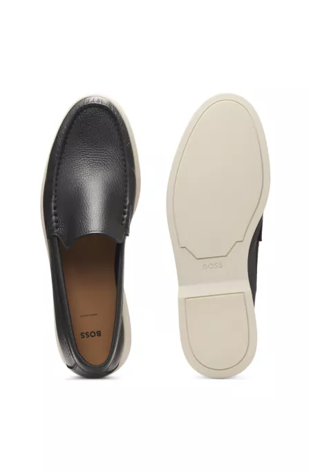 Logo-detail moccasins in tumbled leather