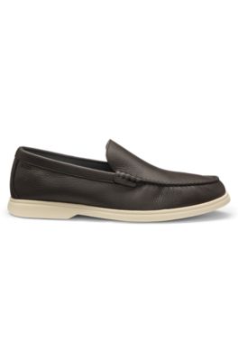 Logo-detail moccasins in tumbled leather, Dark Brown