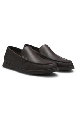 Logo-detail moccasins in tumbled leather, Dark Brown