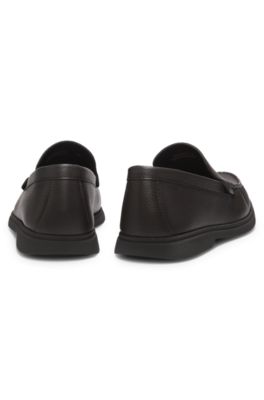 Logo-detail moccasins in tumbled leather, Dark Brown