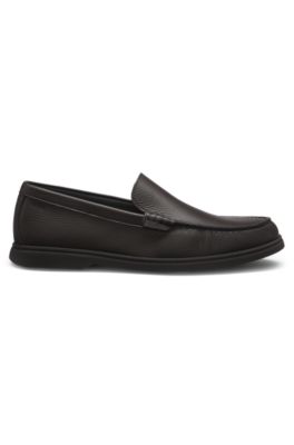 Logo-detail moccasins in tumbled leather, Dark Brown