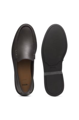 Logo-detail moccasins in tumbled leather, Dark Brown