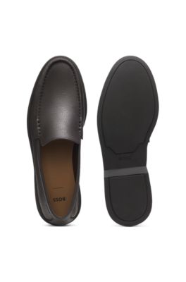 Logo-detail moccasins in tumbled leather, Dark Brown