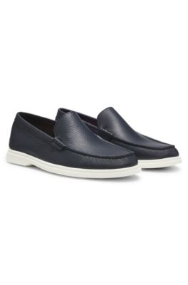 Logo-detail moccasins in tumbled leather, Dark Blue