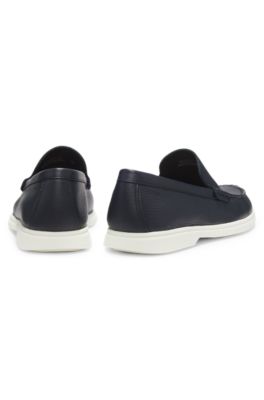 Logo-detail moccasins in tumbled leather, Dark Blue