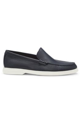 Mocasines de piel abatanada con detalle de logo, Azul oscuro