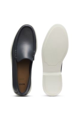 Logo-detail moccasins in tumbled leather, Dark Blue