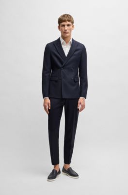 Logo-detail moccasins in tumbled leather, Dark Blue